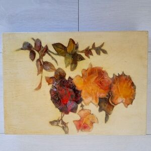 Vintage Paper Mache Decoupage Roses Floral Wooden Box